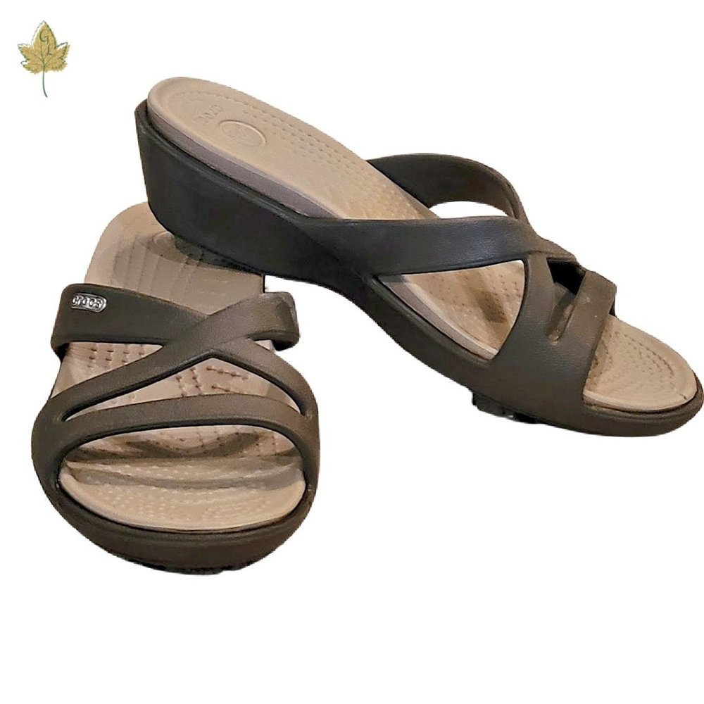 Crocs | Women's Patricia II Wedge Sandal |  Chocolate Brown Two -Toned | size 6